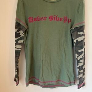 Cowgirl Tuff Green and Pink Pullover Hoodie Size M